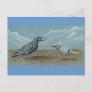 Corbeau aux oeufs embêté par carte postale Pigeon