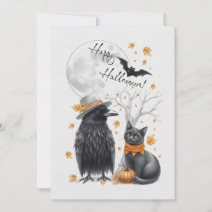 Corbeau & Chat Carte de voeux d'automne Halloween