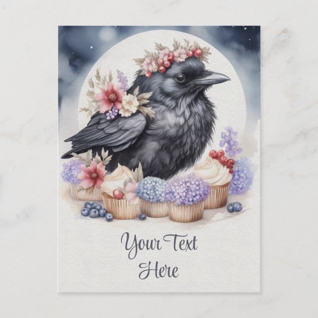 Corbeau Crow Fleurs Cupcakes Carte (Devant)