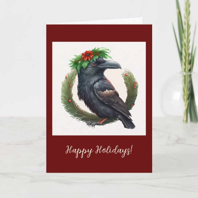 Corbeau Festif Plié Vacances / Carte de Noël (Devant)