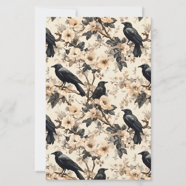 Corbeau motif corneille arbres floraux Feuille de  (Devant)