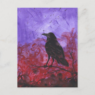 Corbeau sur rouge + violet carte postale d'art abs