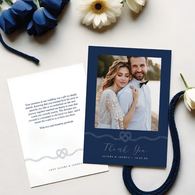 Corde cardiaque marine et Merci photo blanc (Nautical Heart Rope Navy & White Photo Thank You)