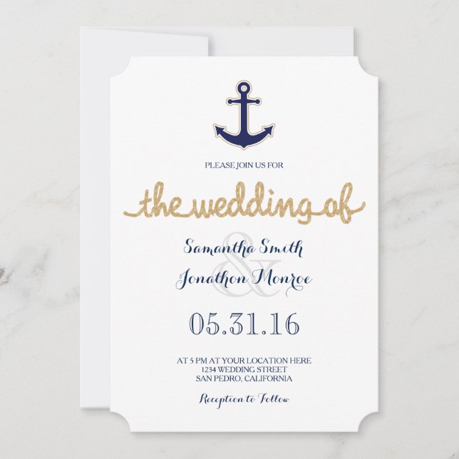 Corde et Ancre Faire-part de mariage nautique (Devant)