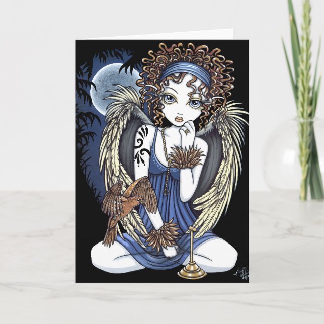 Cordelia Gothic Moon Oil Bird Angel Art Card Karte (Vorderseite)