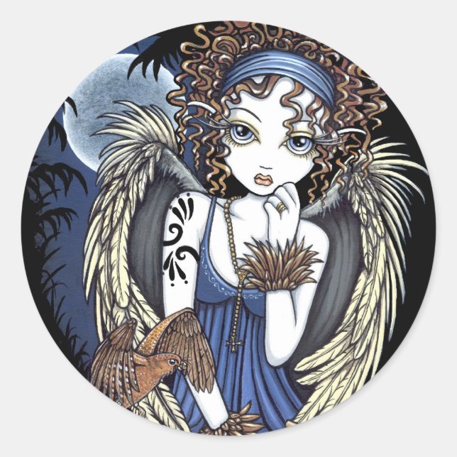 "Cordelia" Gothic Moon Oil Bird Angel Art Stickers (Vorderseite)
