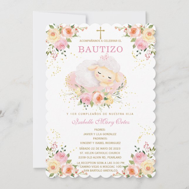 Cordero personalizado El Bautizo y Primer Añito Einladung (Vorderseite)