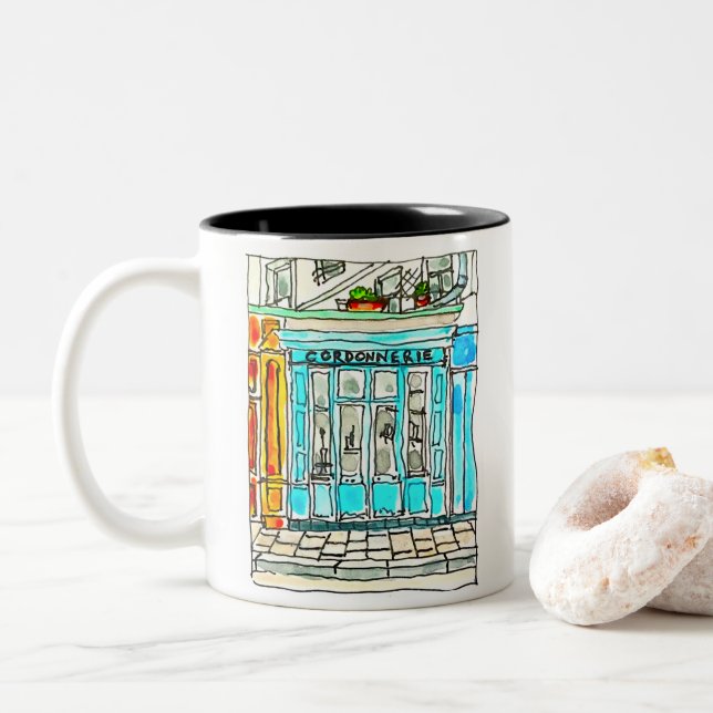 Cordonnerie Wasserfarben Sketch Zweifarbige Tasse (Mit Donut)