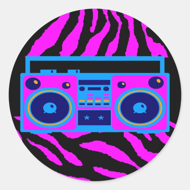COREY TIGER 1980er RETRO BOOMBOX TIGER STRIPES Runder Aufkleber (Vorderseite)