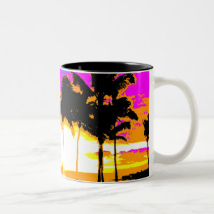 COREY TIGER 1980er RETRO VINTAGE PALMEN SONNENUNTE Zweifarbige Tasse