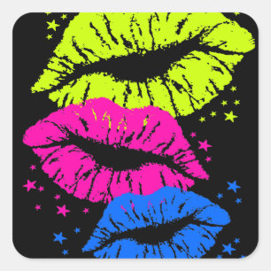 Corey Tiger-80er Lippen u. Sterne Quadratischer Aufkleber