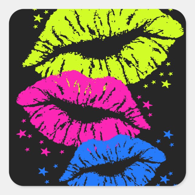 Corey Tiger 80er Lips & Stars Quadratischer Aufkleber (Vorderseite)