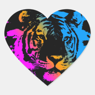 Corey Tiger 80er Multicolor Tiger Gesicht Herz-Aufkleber
