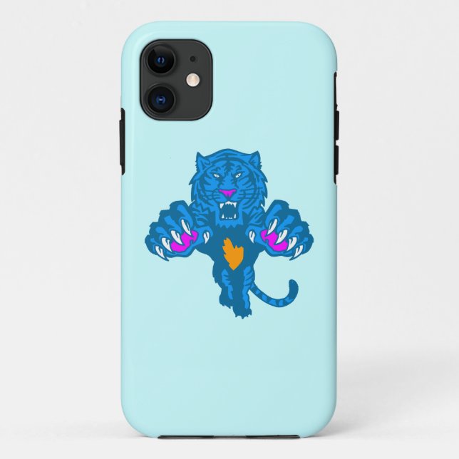 Corey Tiger 80er Neon Pouncing Tiger (blau) Case-Mate iPhone Hülle (Rückseite)