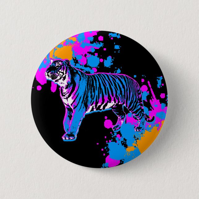 Corey Tiger 80er Retro Tiger Spritzer Button (Vorderseite)