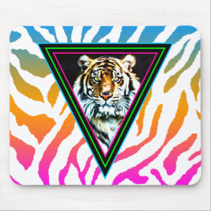 Corey Tiger 80er Vintag Neon Dreiecke Tiger-Gesich Mousepad