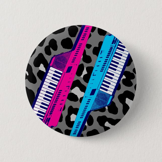 Corey Tiger 80's Retro Keytar Leopard Print Button (Vorderseite)