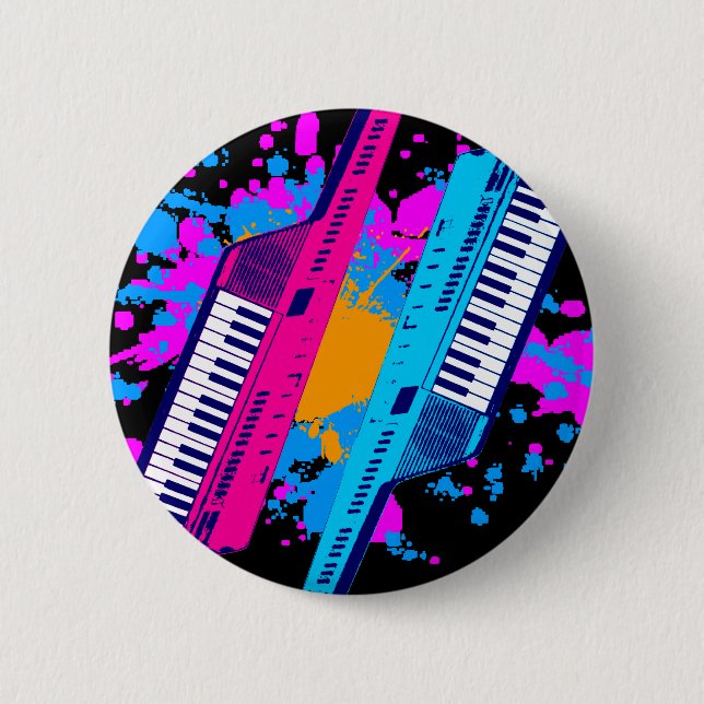 Corey Tiger 80's Retro Keytar Neon Spritzer Button (Vorderseite)