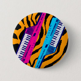 Corey Tiger 80's Retro Keytar Tiger Print Button