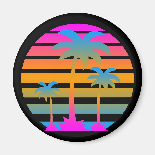 COREY TIGER RETRO SUNSET PALM BÄUME MAGNET (Vorne)