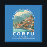 Corfu Greece Travel Art Emblem Magnet<br><div class="desc">Corfu retro vector travel design. Corfu,  a stunning Greek island in the Ionian Sea,  is known for its crystal-clear waters,  lush landscapes,  and rich cultural heritage.</div>