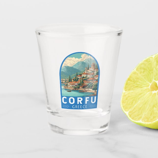 Corfu Greece Travel Art Emblem Schnapsglas (Vorderseite)