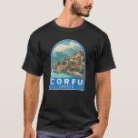 Corfu Greece Travel Art Emblem T-Shirt<br><div class="desc">Corfu retro vector travel design. Corfu,  a stunning Greek island in the Ionian Sea,  is known for its crystal-clear waters,  lush landscapes,  and rich cultural heritage.</div>