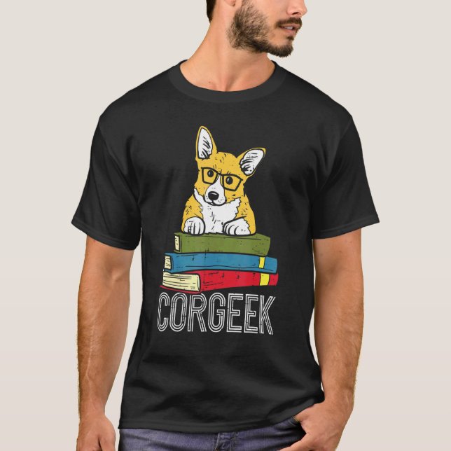 Corgeek Buch Welsh Corgi Nerd Hund T-Shirt (Vorderseite)