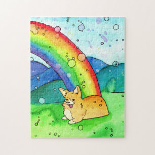 Corgi À La Fin Du Puzzle Arc-En-Ciel