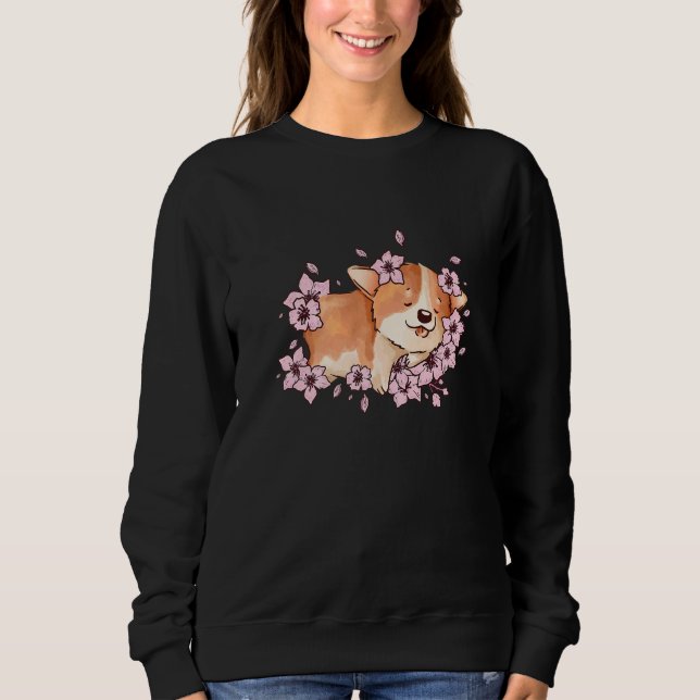 Corgi and  corgi with sakura and cherry blossom  2 sweatshirt (Vorderseite)