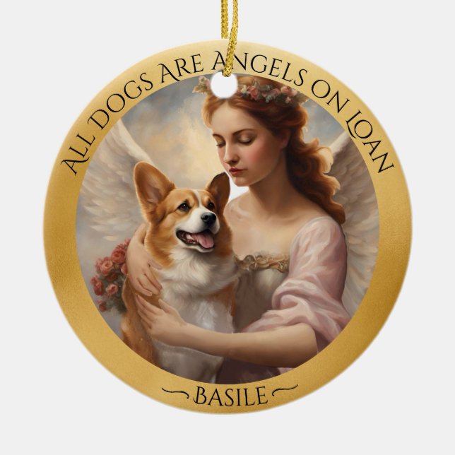 Corgi Angel Personalisiert Memorial Keramik Ornament (Vorne)