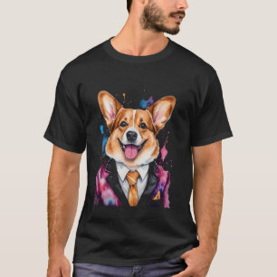 Corgi-Anzug Hund Bunt Lustige Tierkunst Druck Gra T-Shirt