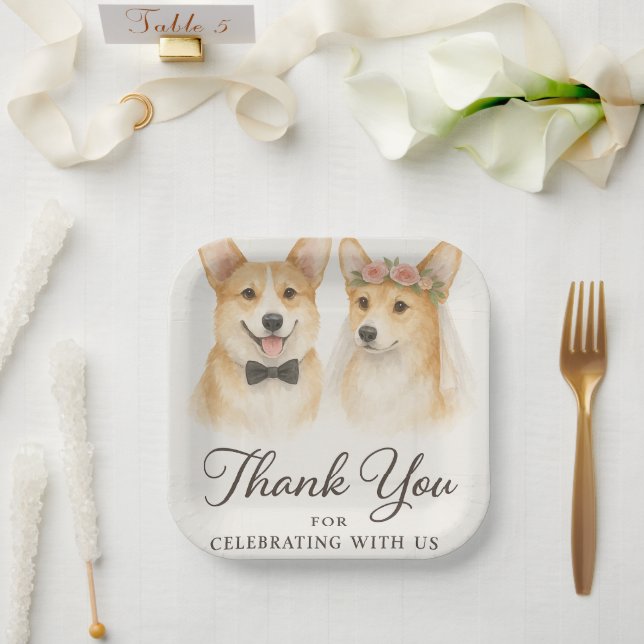 Corgi Aquarell Hochzeit Danke Pappteller (Hochzeit)
