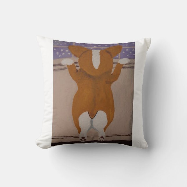 Corgi at Window Throw Pillow Kissen (Vorderseite)