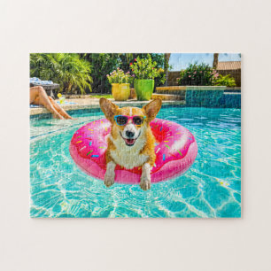 Corgi auf Donut-Schwimmring