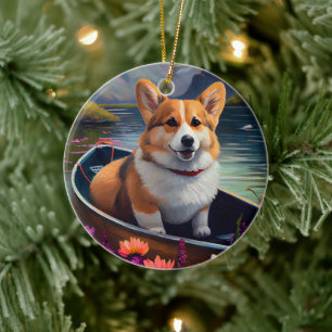 Corgi auf einem Paddel: Ein landschaftliches Abent Keramik Ornament