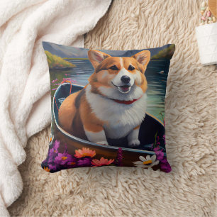 Corgi auf einem Paddel: Ein landschaftliches Abent Kissen