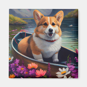 Corgi auf einem Paddel: Ein landschaftliches Abent Magnet