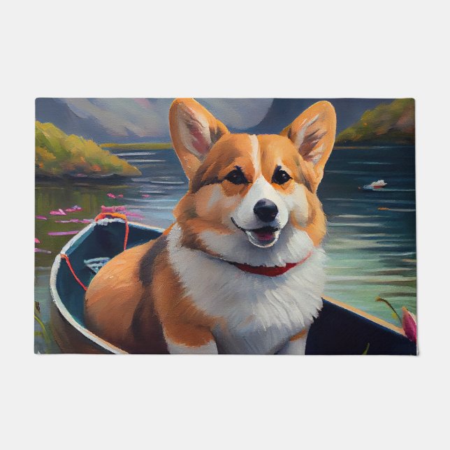 Corgi auf einem Paddle: Ein Landschaftliches Abent Fußmatte (Vorderseite)