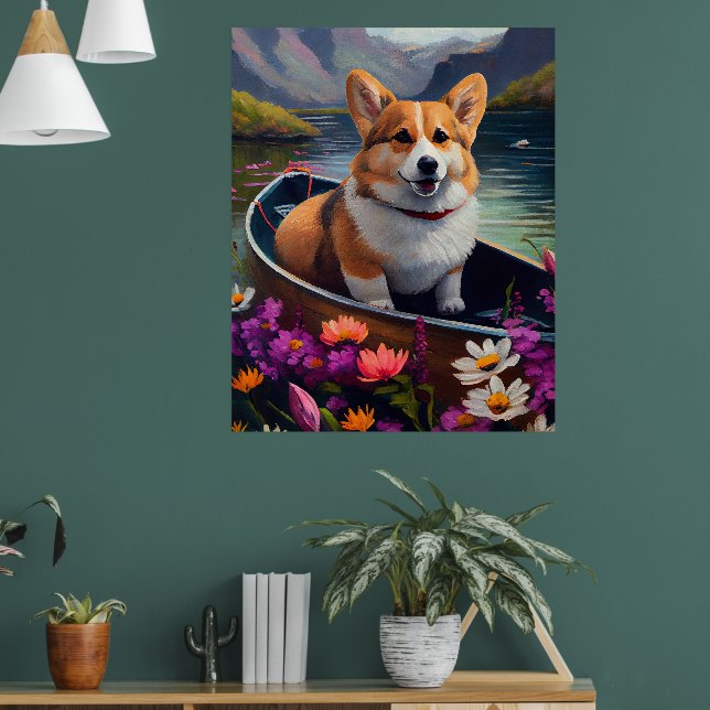 Corgi auf einem Paddle: Ein Landschaftliches Abent Poster (Wohnzimmer 1)
