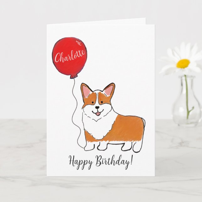 Corgi avec carte d'anniversaire de ballon (Petite plante)
