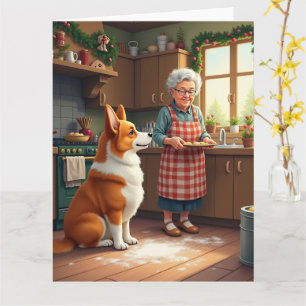 Corgi Backen mit Oma Weihnachtsmalerei Karte