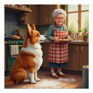 Corgi Backen mit Oma Weihnachtsmalerei Poster