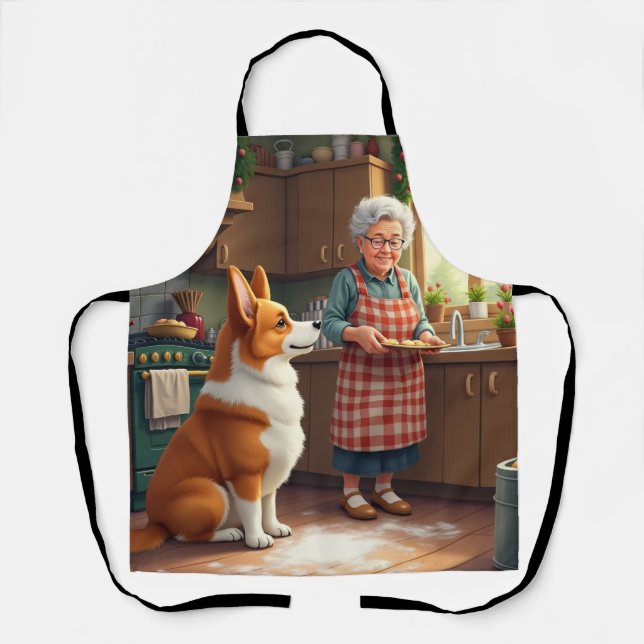 Corgi Backen mit Oma Weihnachtsmalerei Schürze (Vorderseite)