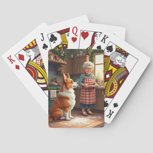 Corgi Baking with Grandma Christmas Painting Spielkarten (Rückseite)