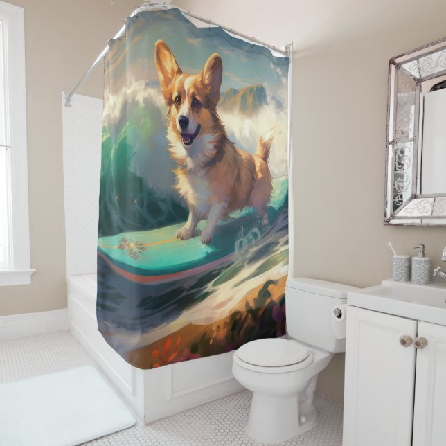 Corgi Beach Surfmalerei Duschvorhang (Beispiel)