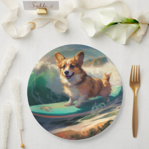 Corgi Beach Surfmalerei Pappteller