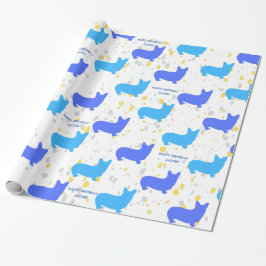 Corgi Birthday Party, benutzerdefinierbarer Text Geschenkpapier
