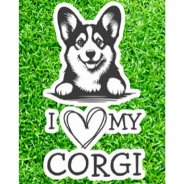 Corgi Black and White Heart Theme Aufkleber