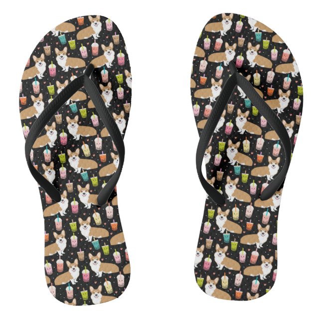 Corgi-Blasen-Tee - niedlicher Hundkawaii Entwurf Flip Flops (Fußbett)